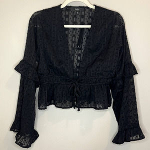 NWT Lulu's Lace Tie Cropped Blouse | Black Top | Romantic Flirty | XS